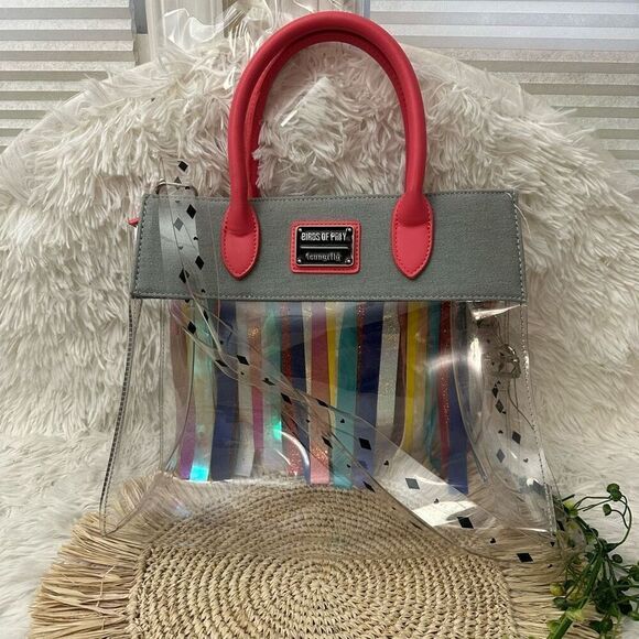 Loungefly DC Comics Clear Zip HandBag Birds of Prey Harley Quinn Multi‎ Fringed - Picture 1 of 7